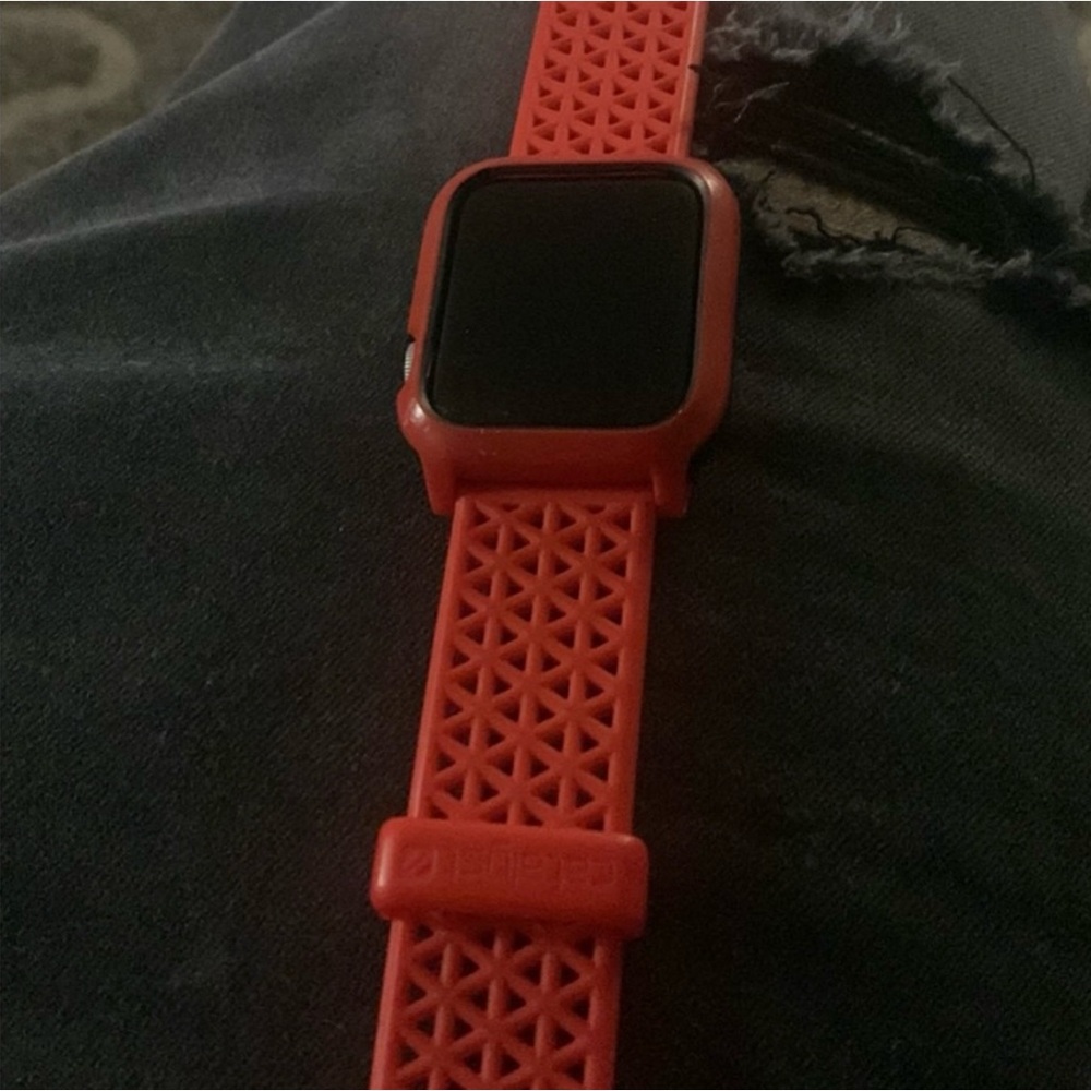 Apple Watch unlocked series 6 red changed band for smaller wrist.